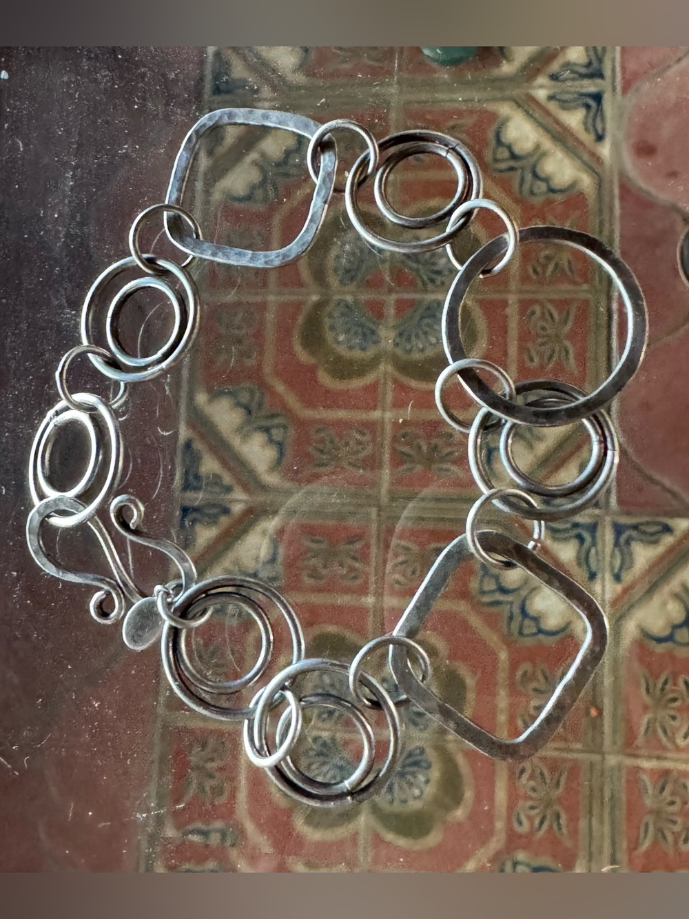 Vintage Sterling Silver Bracelet 1980s Artist Made OOAK Hammered Geometric Nice!